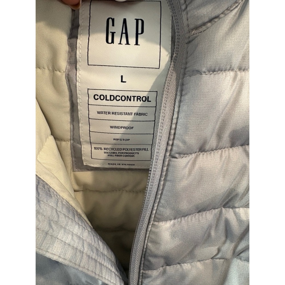Gap ColdControl Gray Camo Puffer Vest Womens‎ Large Water Resistant Ripstop Zip - Picture 2 of 5